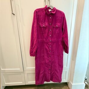 Vibrant Pink Button-Up corduroy dress